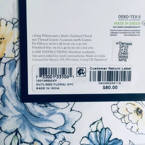 Outlined Floral Cornflower Charter Club Designs 550 TC Cotton KING Pillowcases - Picture 6 of 7